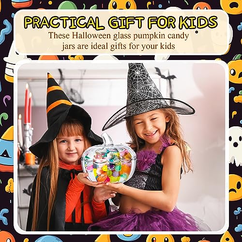 Halloween Glass Pumpkin Candy Jar Set with Lids - 2 Sizes, Clear & Orange