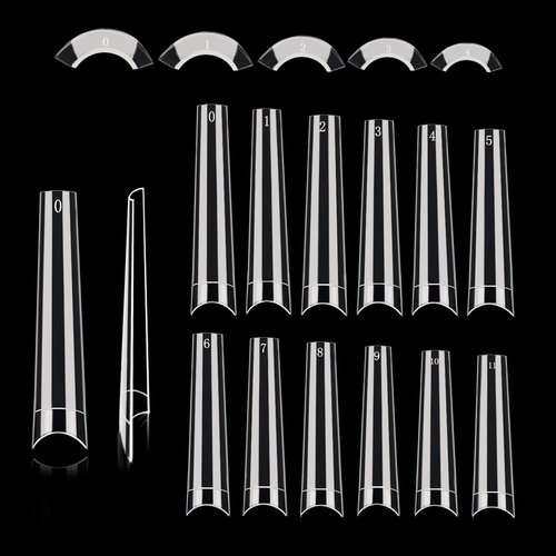 600PCS No C Curve Coffin Nail Tips for Acrylic Nails Professional, XXXL Clear Coffin Nail Tips, 12 Sizes Extra Long Acrylic Nails Tips Flattened Half Cover Fake Nails for Salons and Home DIY