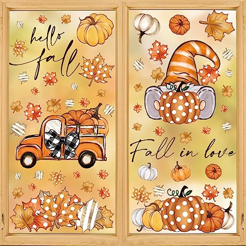 Fall Window Cling Stickers 103PCS Thanksgiving Autumn Decor Gnome Pumpkin Truck
