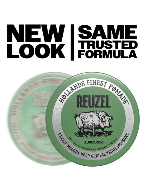 REUZEL Green Grease Pomade, Medium All Day Hold, Oil-Based Styling Wax, Medium Shine, Easy To Wash Out, For All Hair Types
