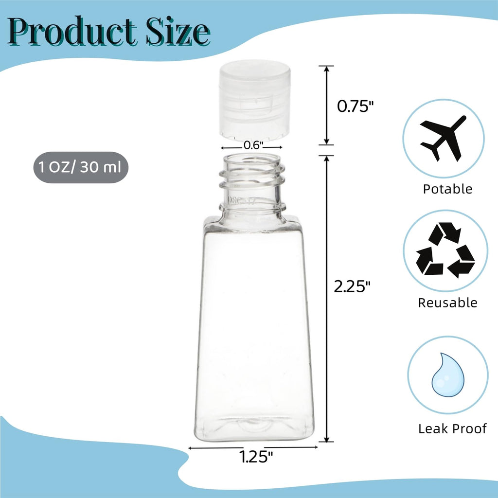 YIMITEE 100 Pack 1 OZ Travel Plastic Bottles, Flip Cap Empty Refillable Toiletry Bottle, Mini Clear Hand Sanitizer Bottle, Small Squeeze Sample Container for Shampoo Lotions Liquid Body Soap Cream
