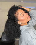 Urbeauty Half Wigs for Black Women Short Kinky Curly 3 in1 Half Wig Human Hair Soft Feeling Protein Silk Synthetic Hair Soft Lightweight Glueless Quick Install, Beginner Friendly Daily & Flip Over Wig