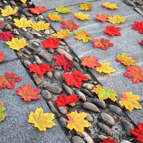 Artificial Maple Leaves Fall Decorations 100Pcs Bright Yellow Autumn Leaf Props