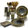 Black and Gold Disposable Party Plates Napkins Set for 50 Guests