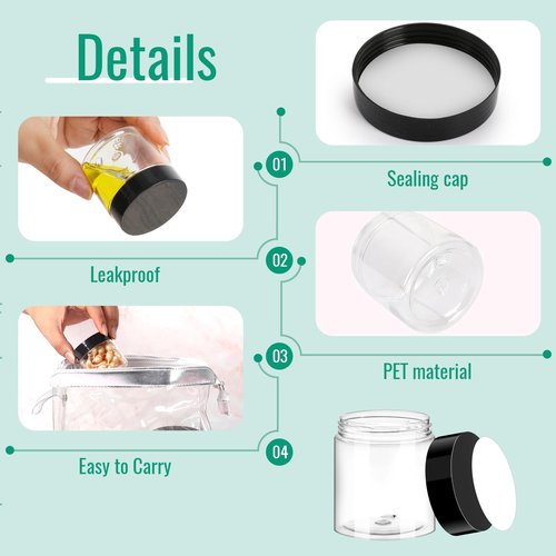 SZUAH 2 oz Jars with Lids 36Pack, Airtight Small Plastic Jars- 2 oz Plastic Containers with Lids for Lotion, Makeup, Ointments, Sample Containers, Slime & Beauty Products(60ml, Set of 36)