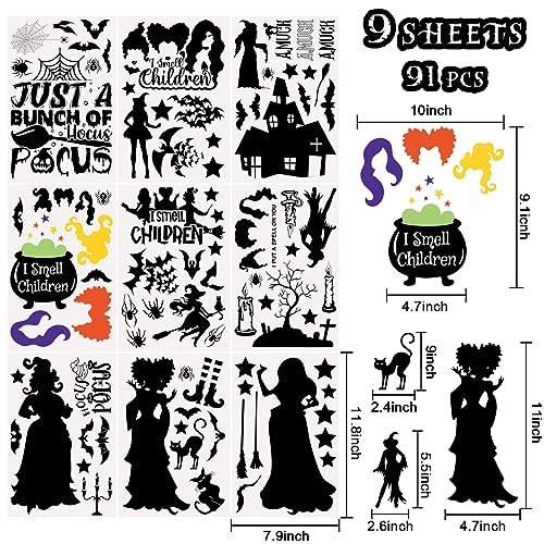 Hocus Pocus Halloween Window Clings Set - 9 Sheets, 91 Reusable Stickers
