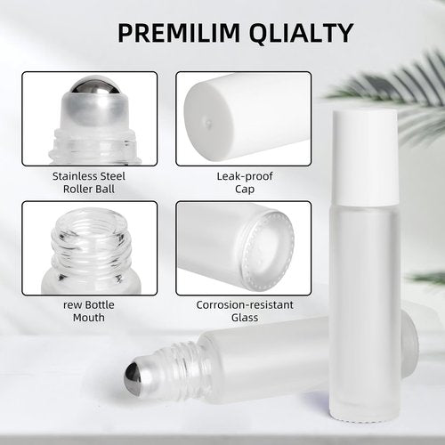 AGZHTYJQ 10ML Glass Essential Oil Roller Bottles,24 Pack Clear Frosted Oil Roller Bottles for Essential Oils, refillable rollerball bottle(24 Labels, Opener, Funnel, Dropper Included)