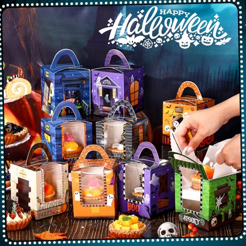 Halloween House Style Cupcake Box Set - 60 Clear Window Carriers for Treats