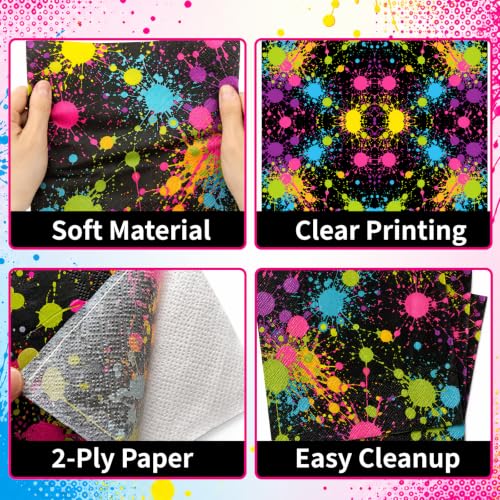 50 Pack Neon Paint Splatter Paper Napkins for Glow Parties & Celebrations