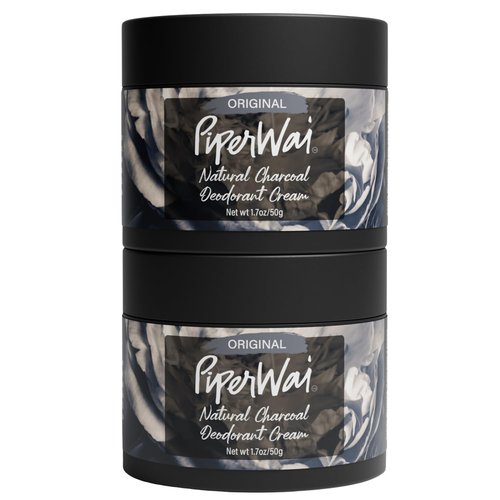 PiperWai Natural Deodorant Cream - Aluminum-Free, Activated Charcoal & Magnesium | 1.7oz (50g) Scented Jar 2-Pack