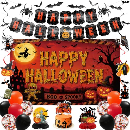 Halloween Party Decorations Banner Set with Spooky Banner Balloons & Web