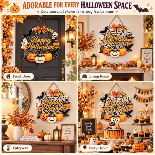 Halloween Door Sign Acrylic Hanging Welcome Sign - Ghost Spider Variation