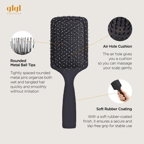 GLGL Premium Metal Bristle Hair Brush - Ergonomic Scalp Massager & Detangler for All Hair Types | Wet & Dry Use