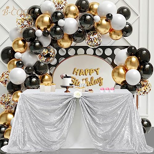 90x156 Inch Silver Sequin Table Cloth - Rectangular Holiday & Party Decor