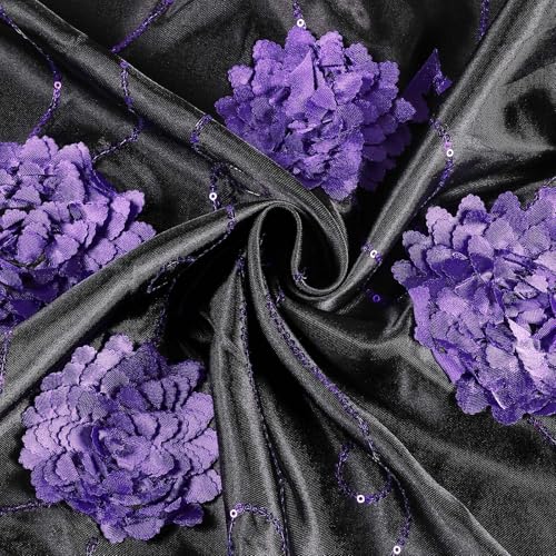 Black 132x90 Inch Rectangular Christmas Tablecloth with 3D Rosette Sequin Satin