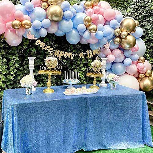 Baby Blue Sequin Tablecloth 90x156 Inch Glitter Fabric for Parties & Events