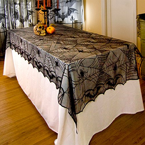 Halloween Lace Tablecloth Bat Spider Web Decor 48x96 Inch Spooky Party Cover