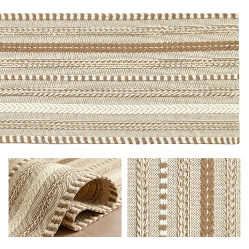 Artoid Mode Coffee Farmhouse Stripe Braided Table Runner 12x72 Inch - Light Coffee