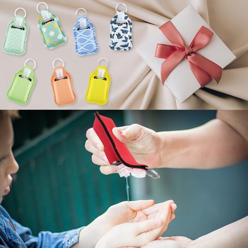 IBEQUEM 83Pcs Hand Sanitizer Holder Set, 40 Pcs Hand Sanitizer Holder Keychains & 40 Reusable Flip Cap Travel Bottles (30ml/1oz), 3 Funnels, For Travel, Vacation, Camping, Picnic, Party, Home, Office
