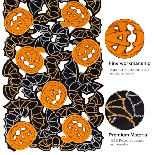 Joyfol Day Halloween Table Runner 14x33 Inch Bats & Pumpkins Variation of THIS listing