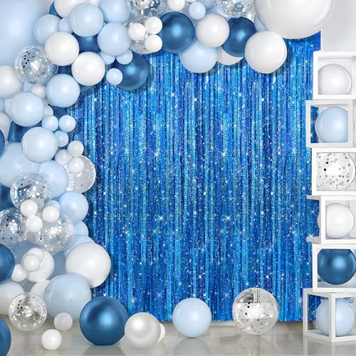 Crosize 2 Pack Laser Royal Blue Party Streamers Backdrop - 3.3 x 9.9 ft