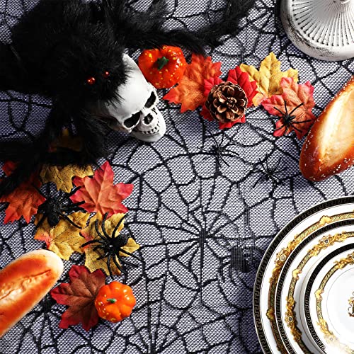 Halloween Spider Web Lace Tablecloth Black Gothic Party Decor 53 x 69 inches