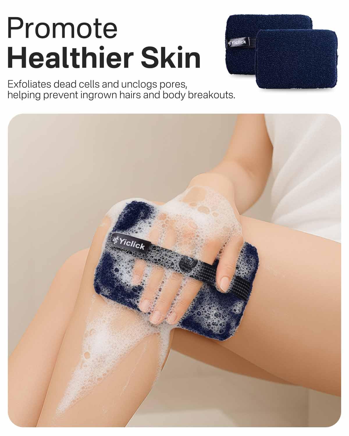 Yiclick Exfoliating Body Scrubber (2 Pack), Exfoliating Body Sponge for Shower Bath, Body Exfoliator Scrubber, Dead Skin Exfoliator for Body Scrub, Exfoliating Loofah Washcloth Gloves with Handle