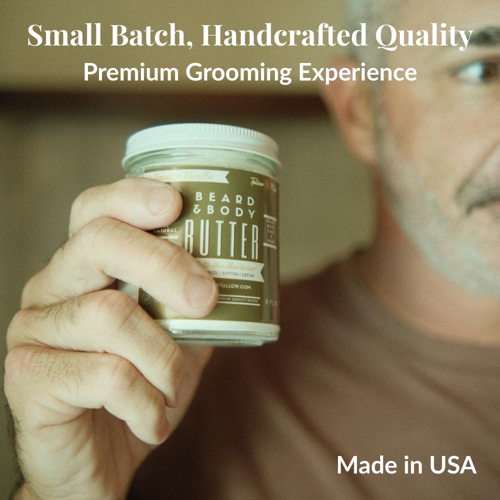 Tallow Man Tobacco Vanilla Beard & Body Butter - Grass-Fed Tallow | 9oz Men's Grooming Essential