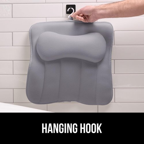 GORILLA GRIP Bath Pillow for Tub, Strong Suction Cups, Headrest with Mesh FlexComfort Technology, Neck, Head and Back Support, Luxury Machine Wash Bathtub Pillows, Spa Essential Accessories, Gray