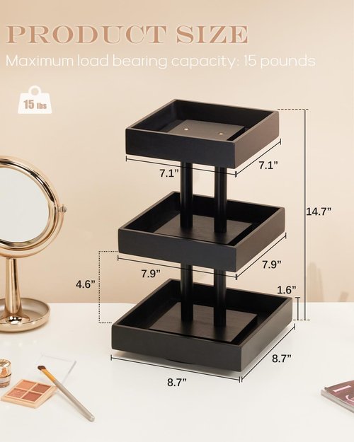 Homde Nail Polish Organizer for 86-123 Bottles, 360 Rotating Nail Polish Rack Holder, Display Storage Shelf for Fingernail Stand and Essential Oil, Gifts for Women Girls- Bamboo,Black