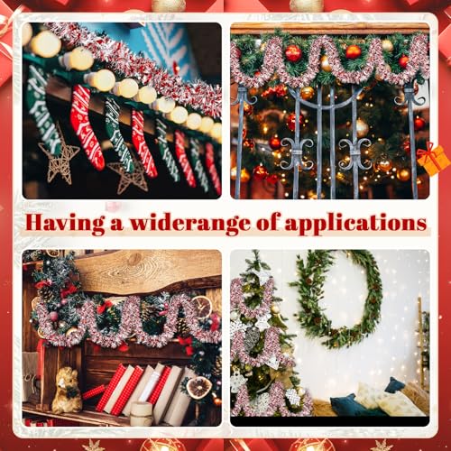 Christmas Tinsel Garland 295 Feet - Red White Silver Holiday Decor - Variation of Christmas / Red White Silver