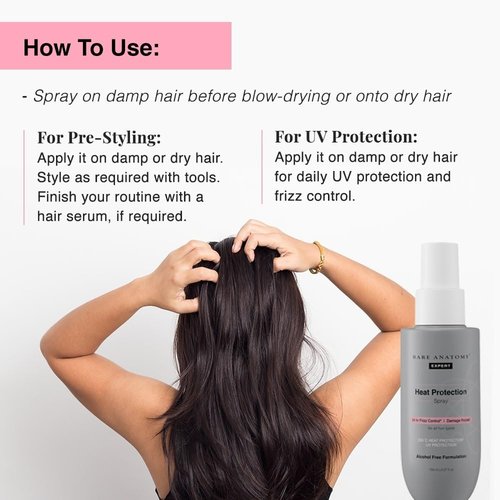 Bare Anatomy Heat Protection Spray Serum - Frizz Control for 24 Hours | Enriched with Vitamin E & Veg Keratin | 5.2 Fl Oz