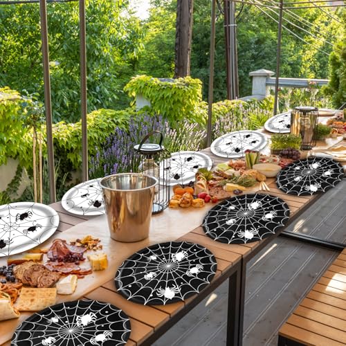 Halloween Spider Web Oval Paper Plates 10x12 Inches - Black & White Disposable Tableware - Spider Web Design - Variation: Spider Web