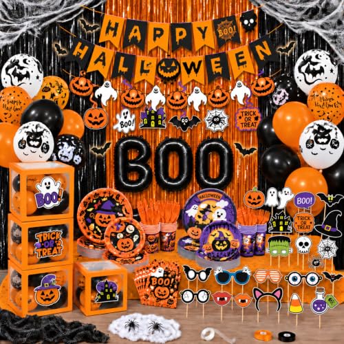 Halloween Party Decorations Set for 25 Guests with Balloons, Backdrop & Photo Props