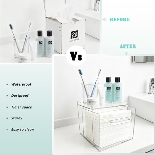 ShinyDew Disposable Facial Towel Holder, Acrylic Container Compatible with Clean Skin Club Towel XL, Clear Storage Box for Bathroom and Vanity Countertop