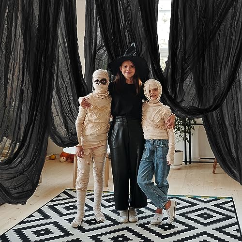 600 x 85 Inch Black Creepy Halloween Fabric - Spooky Haunted House Backdrop