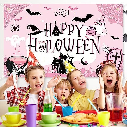 Pink Halloween Backdrop Banner for Parties - Large Birthday & Baby Shower Decorations