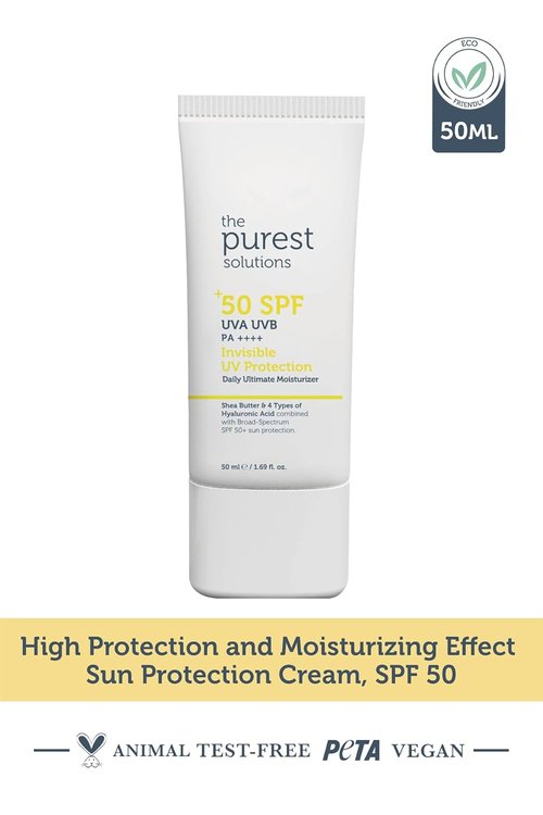 Purest Solutions Invisible UV Protection Daily Moisturizer SPF 50+ | Hydrating Hyaluronic Acid & Shea Butter | Anti-Aging Care for All Skin Types (1.69 fl. oz)
