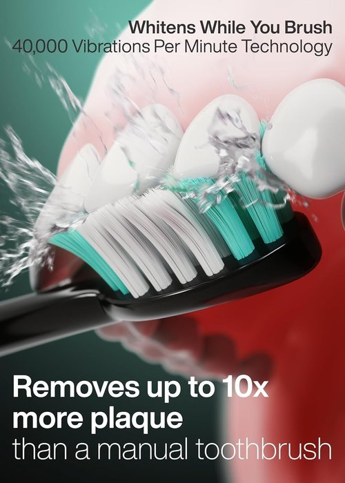 Aquasonic Black Series Ultra Whitening Toothbrush - ADA Accepted Electric Toothbrush with 8 Brush Heads & Travel Case | 40,000 VPM Motor & Smart Timer