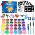 Kids Glitter Tattoo Kit - 30 Colors, 147 Templates, Safe & Easy to Use - Variation of 30 Glitter