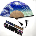 Night Edition Foldable Hand Fan for Women - Vintage Bamboo Silk Fan with Tassel & Pouch