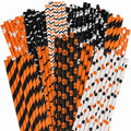 Orange & Yellow Halloween Paper Drinking Straws 70 Pack - Spooky Party Supplies