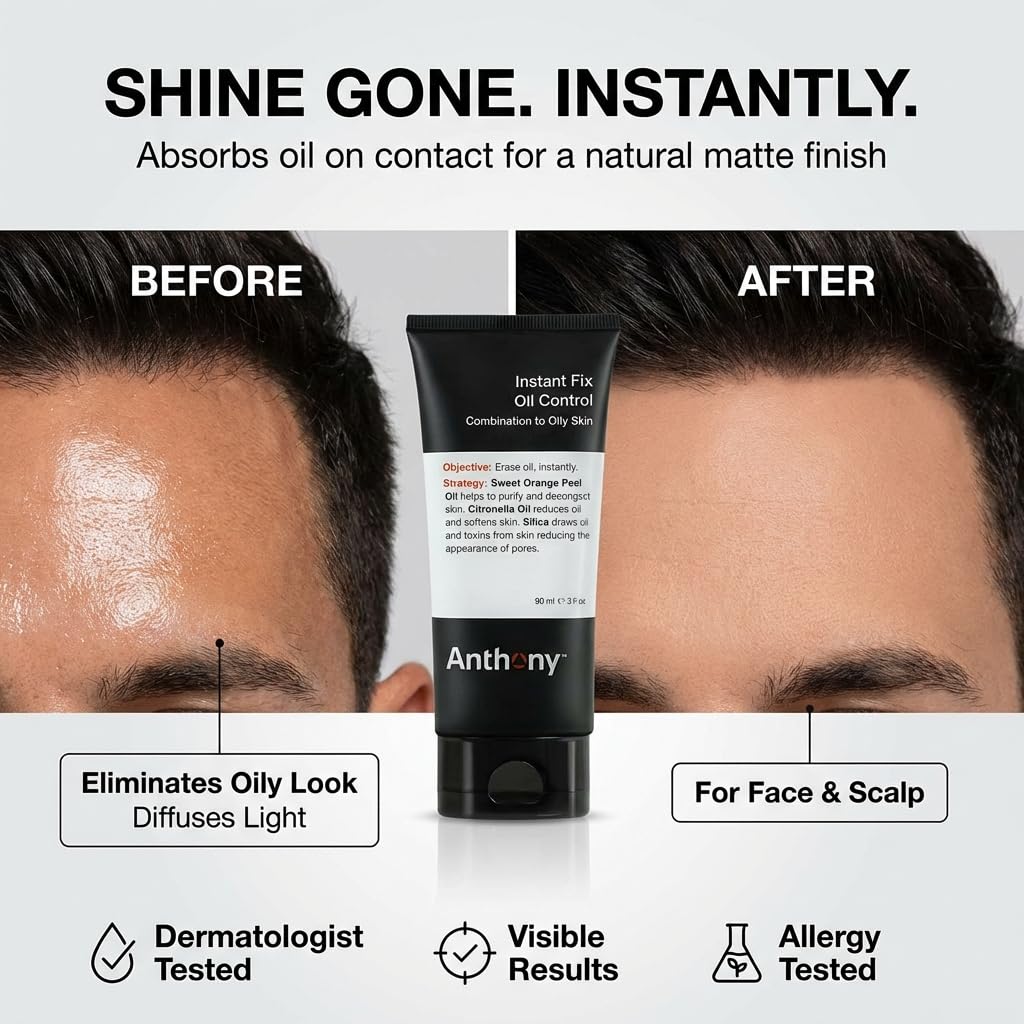 Anthony Instant Fix Oil Control for Men - Mattifying Lotion & Moisturizer for Oily Skin - 3 Fl Oz