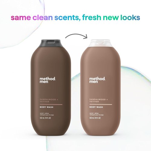 Method Men, Sandalwood + Vetiver Body Wash, 18oz (Pack of 3)