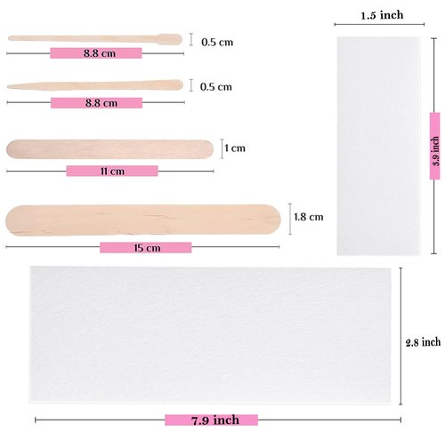 Mibly 4 Style 400 Pcs Assorted Wooden Wax Sticks for Body Legs Face and Small Medium Large Sizes Eyebrow Waxing Applicator Spatulas for (400 Piece Set)