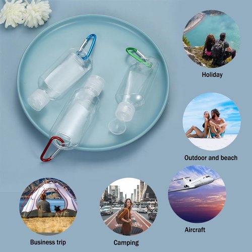 HATTIE 100 Pack Travel Plastic Clear Keychain Bottles 50ml/2oz Portable Leakproof Squeeze Small Bottles With Flip Cap Refillable Empty Containers for Lotion Soap Toiletry