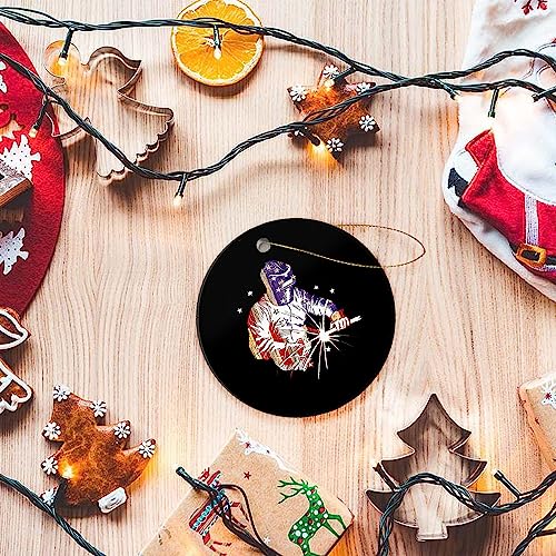 American Flag Welder Worker Christmas Keepsake Ornament - 3 Inch Ceramic Tree Decoration