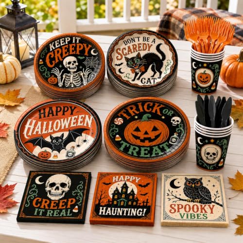 Halloween Party Supplies Set with Plates Cups Napkins Cutlery - Serves 24