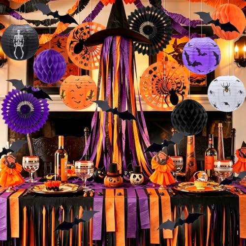 Halloween Party Decorations Kit with Streamers Lanterns Spider Web and More