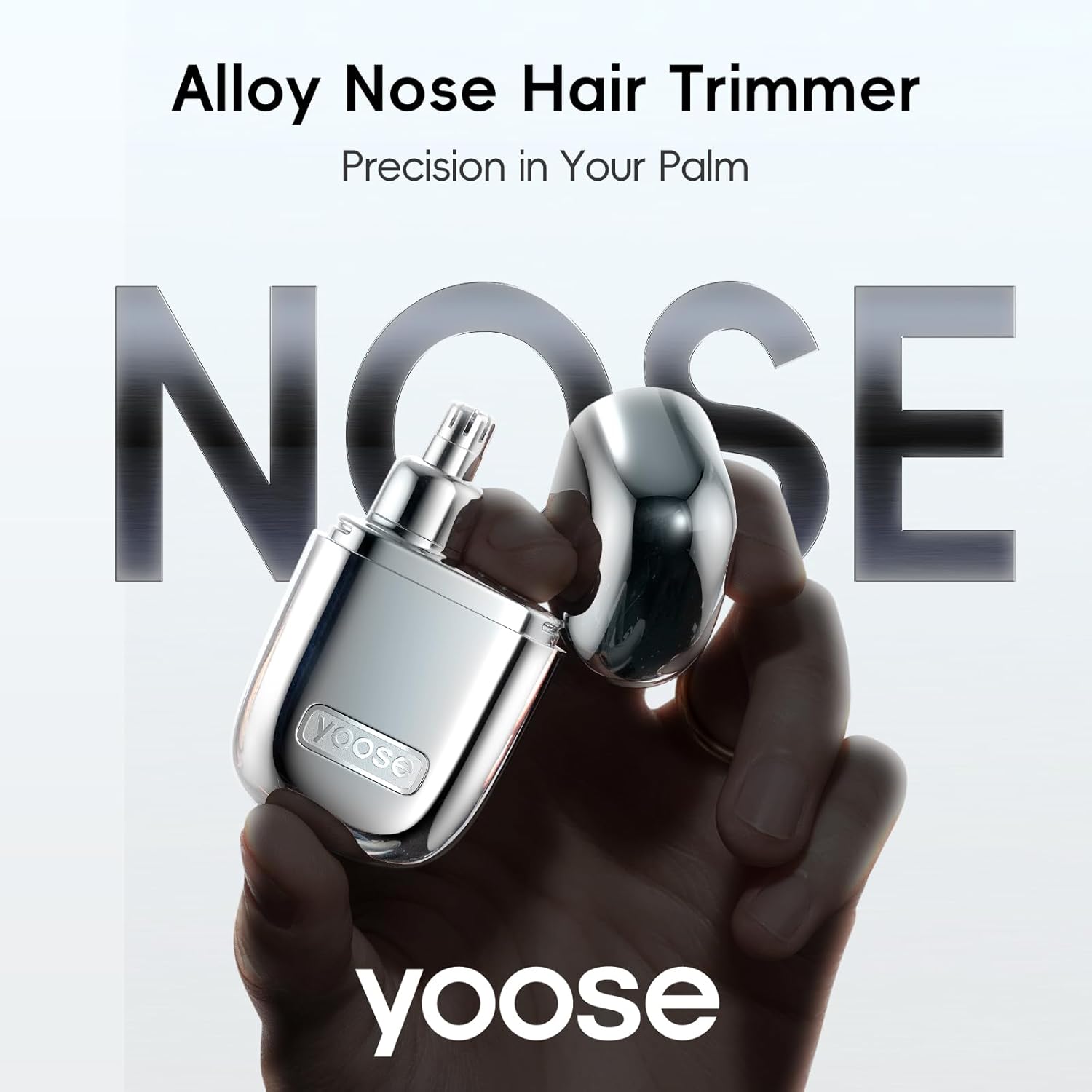 Yoose Nose Hair Trimmer - Rechargeable & Waterproof, Painless Dual Edged Blades, Portable Silver Design